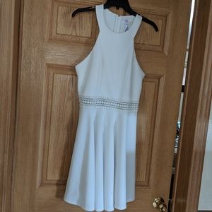 Alya white dress with see-through lace midriff